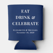 Modern Eat Drink Vier Navy Blue Bruiloft Blikjeskoeler (Achterkant)