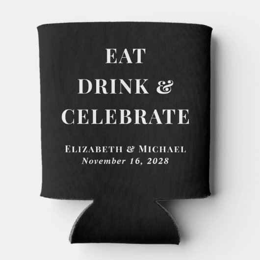 Modern Eat Drink Vieren Zwart Bruiloft Blikjeskoeler (Achterkant)