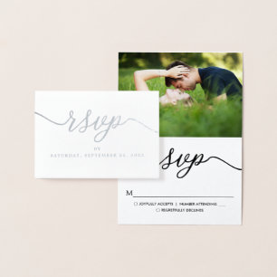 Modern ECHT FOLIE script RSVP Silver Kaarten