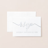 Modern ECHT FOLIE script RSVP Silver Kaarten (Voorkant met envelop)