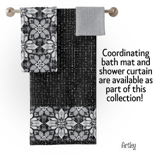 Modern eclectisch zwart wit bloemenpatroon bad handdoek