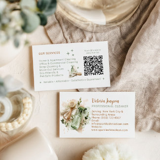 Modern Eco Cleaner Housekeeping QR Code Minimal Visitekaartje