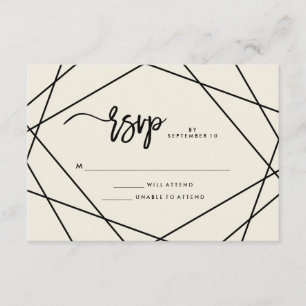 Modern Ecru en Black Geometric Wedding RSVP