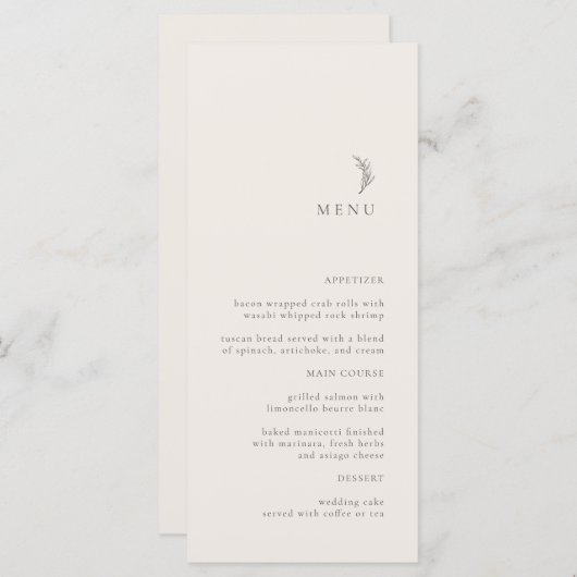 Modern Ecru Olijftak Bruiloft Menu (Voorkant / Achterkant)