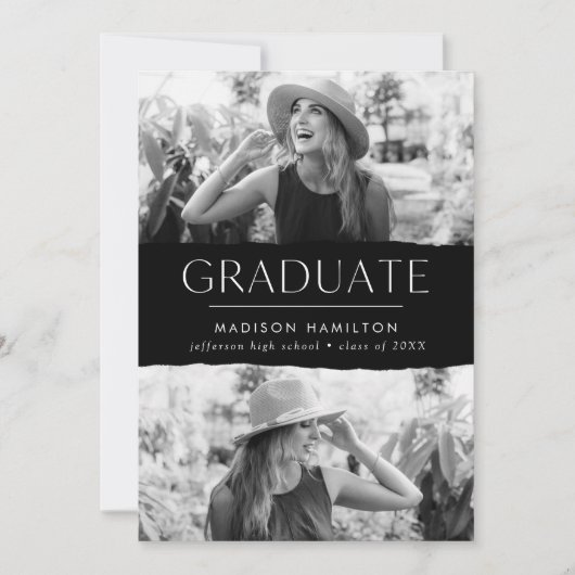 Modern Edge Black 2 Photo Afstuderen Aankondiging (Voorkant)