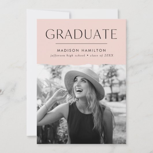 Modern Edge Blush Pink Photo Afstuderen Aankondiging (Voorkant)