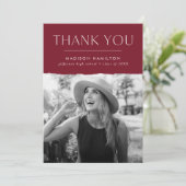 Modern Edge Bourgondië Foto Afstuderen Bedankkaart (Staand voorkant)