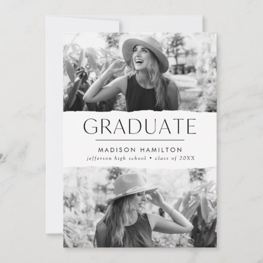 Modern Edge White 2 Photo Afstuderen Aankondiging (Voorkant)