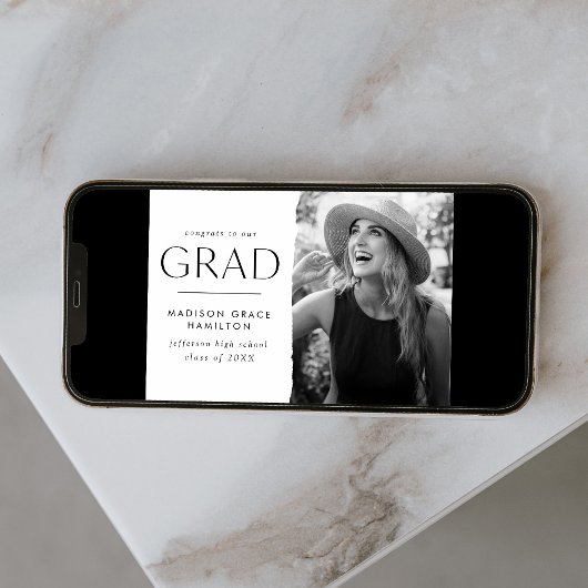 Modern Edge White Photo Afstuderen Aankondiging