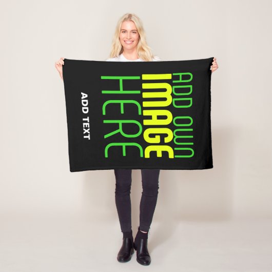MODERN EDITABLE SIMPLE BLACK IMAGE TEXT TEMPLATE FLEECE DEKEN (In situ)