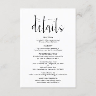 Modern Editable Wedding Details, Black Font Informatiekaartje