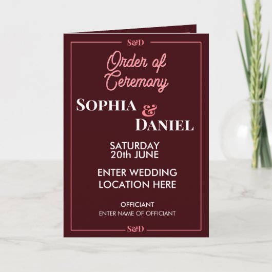 Modern Editable Wedding Order of Ceremony Programma (Voorkant)