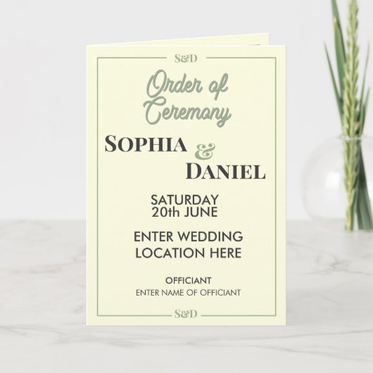 Modern Editable Wedding Order of Ceremony Programma (Voorkant)