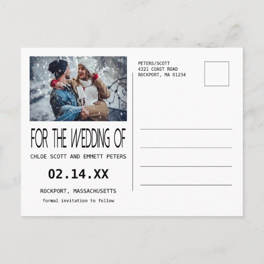 Modern Één Foto bewaart de Datum Verticaal Aankondigingskaart (Achterkant)