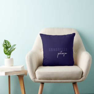Modern eenvoudig blauw en wit minimalistisch scrip kussen