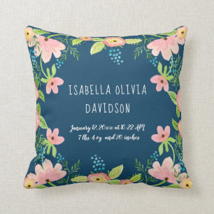 Modern Eenvoudig Bloemen Baby Geboorte Info Waterv Kussen