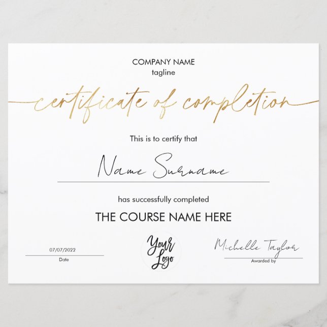 Modern eenvoudig certificaat van voltooiing Voeg L (Voorkant)