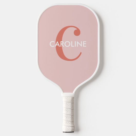 Modern Eenvoudig Classic Initiaal Roze Blush Pickleball Paddle (Voorkant)