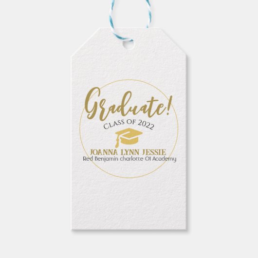 Modern Eenvoudig Elegant Afstuderen gouden Pet Scr Cadeaulabel (Voorkant)