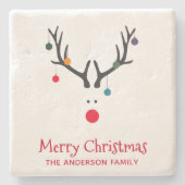 Modern eenvoudig grappig kerst-reindeer wit stenen onderzetter (Voorkant)