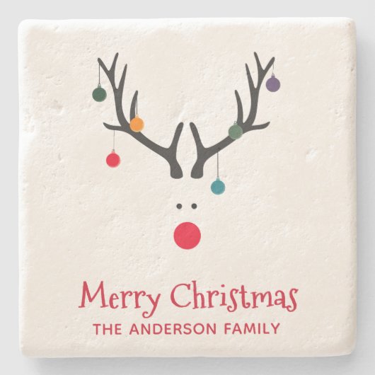 Modern eenvoudig grappig kerst-reindeer wit stenen onderzetter (Voorkant)