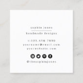 Modern eenvoudig handgemaakt script zwart wit vierkante visitekaartje (Achterkant)