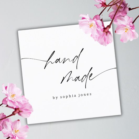 Modern eenvoudig handgemaakt script zwart wit vierkante visitekaartje