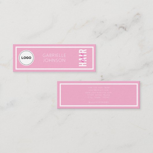 Modern Eenvoudig Logo Blush Roze Witte Haarstylist Mini Visitekaartje (Voorkant / Achterkant)