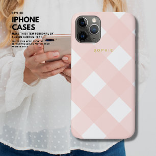 Modern Eenvoudig Minimaal Girly Blush Roze Gingham iPhone 11 Pro Hoesje