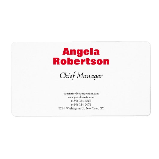 Modern eenvoudig minimalistisch rood wit etiket (Voorkant)