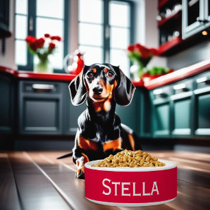 Modern Eenvoudig Minimalistisch Rood Wit Huisdier  Voerbakje