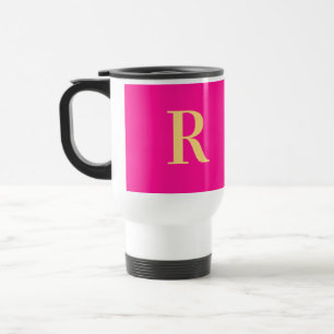 Modern Eenvoudig Monogram Heet Roze Reisbeker