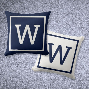 Modern Eenvoudig Monogram Navyblauw Kussen