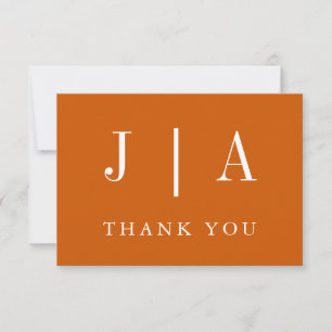 Modern Eenvoudig Monogram Verbrande Sinaasappel Wi Bedankkaart