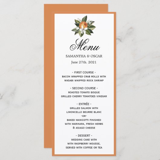 Modern eenvoudig Oranje en groen leder Menu (Voorkant / Achterkant)