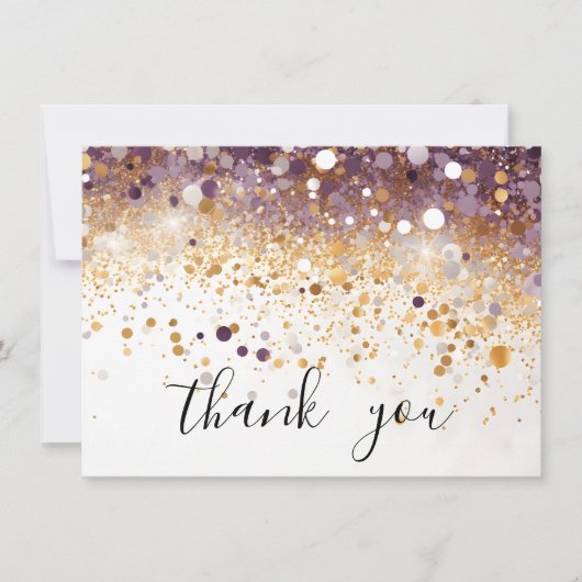 Modern Eenvoudig Paarse en Gouden Sequin Script Bedankkaart (Voorkant)
