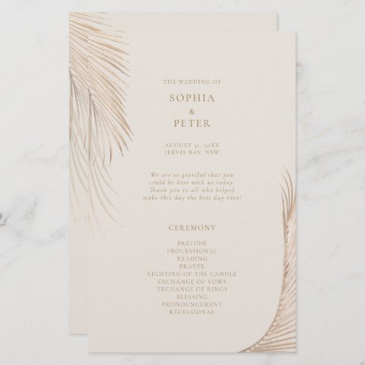 Modern Eenvoudig Palm Leaves Ceremony Programma (Voorkant / Achterkant)