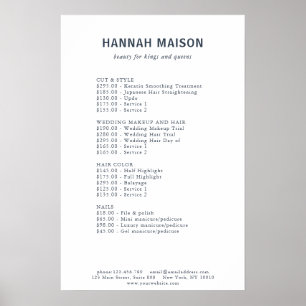 Modern eenvoudig, professioneel, salon, prijslijst poster