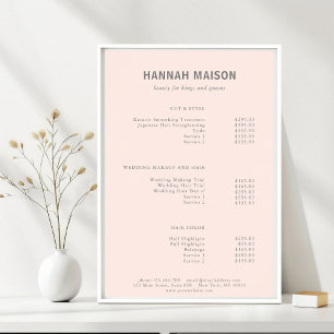 Modern eenvoudig, professioneel, salon, prijslijst poster