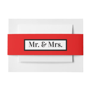 Modern Eenvoudig Retro Red Mr + Mrs Uitnodigingen Wikkel