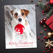 Modern eenvoudig rood script 2 foto kerst feestdagenkaart