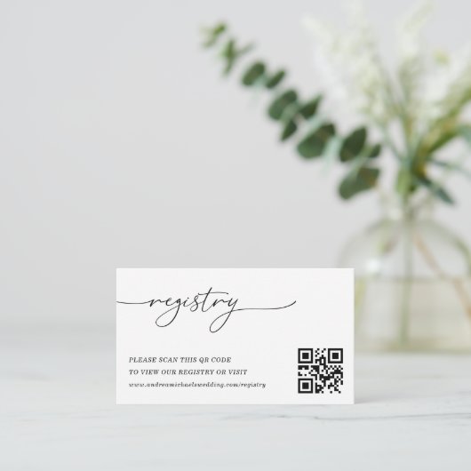 Modern Eenvoudig Script QR Code Huwelijkscadeau Re Informatiekaartje (Staand voorkant)