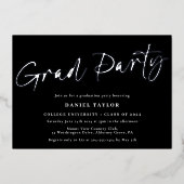 Modern Eenvoudig Script Zwart Zilver Afstudeerfees Folie Uitnodiging (Voorkant)