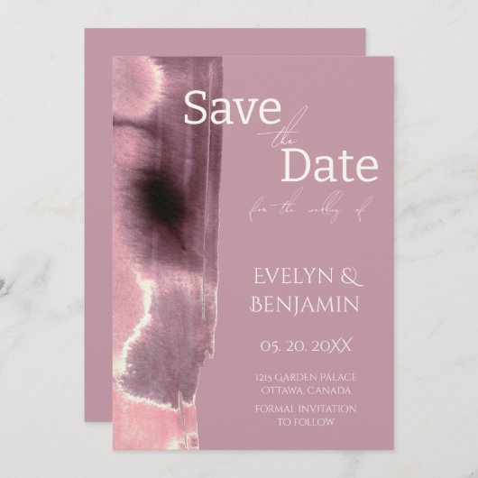 Modern, eenvoudig, stoffig Roos Mauve Save The Date (Voorkant / Achterkant)