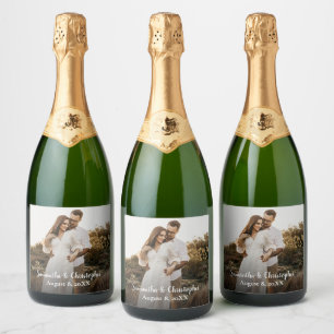 Modern eenvoudig Verloving foto bruiloft gunst Sparkling Wijnetiket