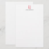 Modern eenvoudig wit rood monogram briefpapier (Voorkant / Achterkant)