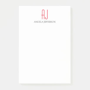 Modern eenvoudig wit rood monogram post-it® notes
