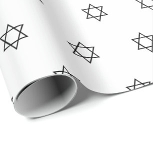 Modern eenvoudig wit zwart Star of David patroon Cadeaupapier