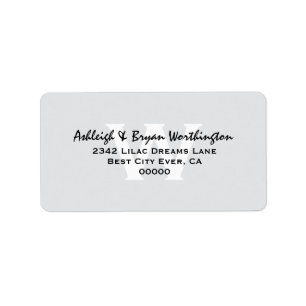 Modern Eenvoudig Zilver en Zwart Monogram Bruiloft Etiket