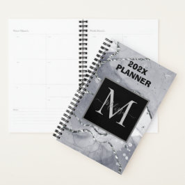 Modern eenvoudig zilver gemarmerd monogram planner